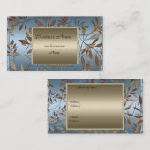 Bronze Blue Brown Floral Elegante Business Card Visitenkarte (Vorne/Hinten)