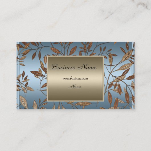 Bronze Blue Brown Floral Elegante Business Card Visitenkarte (Vorderseite)