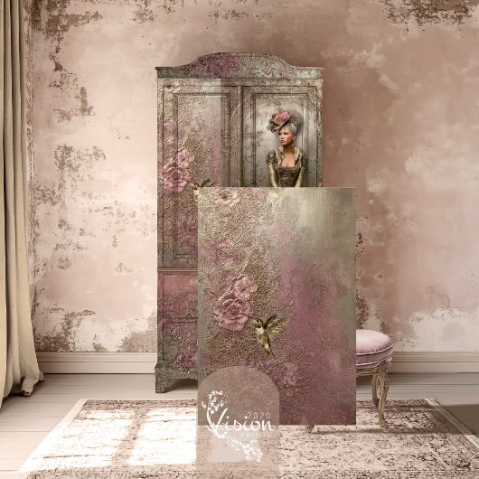 Bronze Blush, Gold Hummingbird, Embossed Patina Seidenpapier