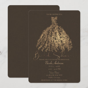 Bronze Braune Botanische Blätter Brautkleid Brautp Einladung