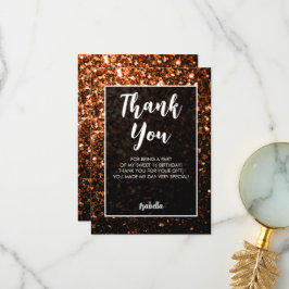 Bronze braune Glitzern Sweet 16 elegante Schrift Dankeskarte