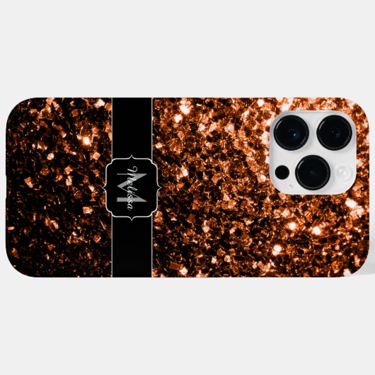 Bronze-braune Imitate Glitzer glänzen Monogramm Case-Mate iPhone Hülle (Rückseite (Horizontal))