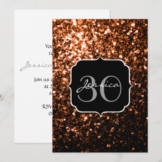 Bronze-braune Imitate Glitzer glänzen Monogramm Einladung (Vorne/Hinten)