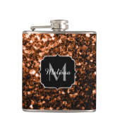 Bronze-braune Imitate Glitzer glänzen Monogramm Flachmann (Vorderseite)