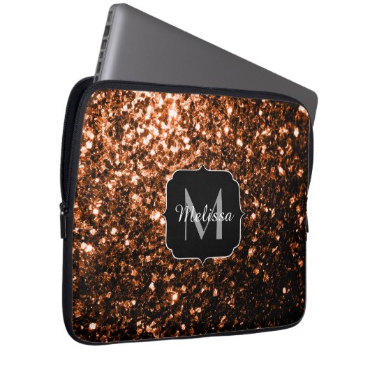 Bronze-braune Imitate Glitzer glänzen Monogramm Laptopschutzhülle (Vorne Rechts)