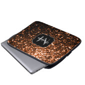 Bronze-braune Imitate Glitzer glänzen Monogramm Laptopschutzhülle (Vorne Knopf)