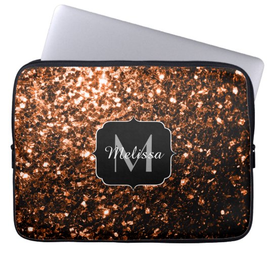 Bronze-braune Imitate Glitzer glänzen Monogramm Laptopschutzhülle (Vorderseite)