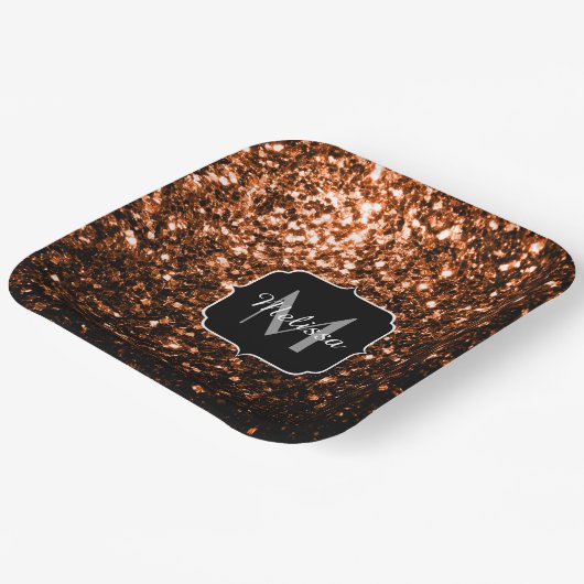 Bronze-braune Imitate Glitzer glänzen Monogramm Pappteller (Gewinkelt)