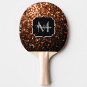 Bronze-braune Imitate Glitzer glänzen Monogramm Tischtennis Schläger (Vorderseite)