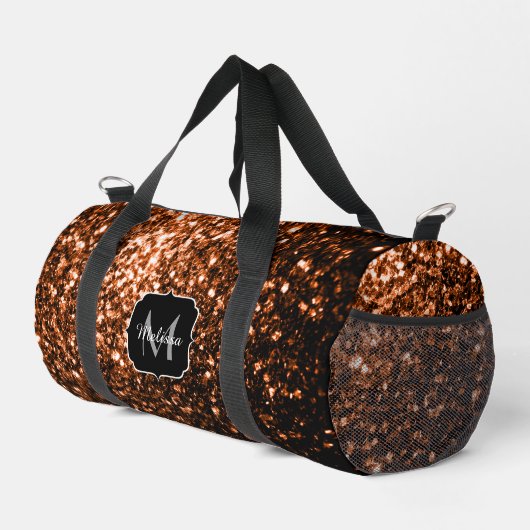 Bronze-braune Imitate Glitzer Glitzern Monogramm Duffle Bag (Rechte Ecke)