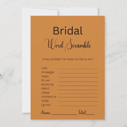 Bronze Bridal Word Scramble Game Einladung (Vorderseite)