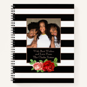 Bronze-Bronze, Schwarz und Weiß Streifen - Kunden Notizblock