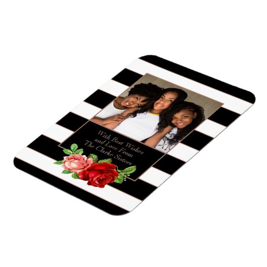 Bronze-Bronze, Schwarz und Weiß Streifen - Kundens Magnet (Linke Seite)