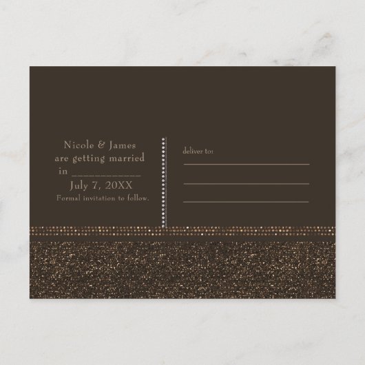 Bronze Brown Chic Sparkling Glam Save the Date Ankündigungspostkarte (Rückseite)