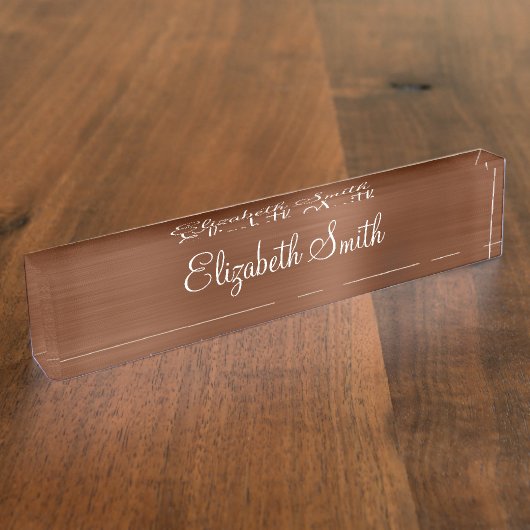 Bronze Brown Faux Metallic Foil Namensplakette (Seite)