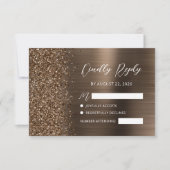 Bronze Brushed Metal Glitter Script Wedding RSVP Karte (Vorderseite)