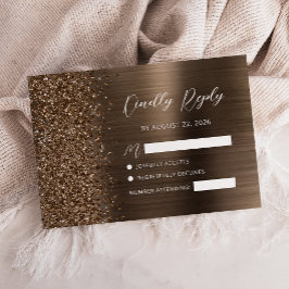 Bronze Brushed Metal Glitter Script Wedding RSVP Karte