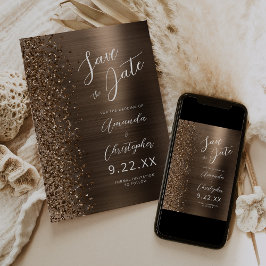 Bronze Brushed Metal Script Save the Date Ankündigung