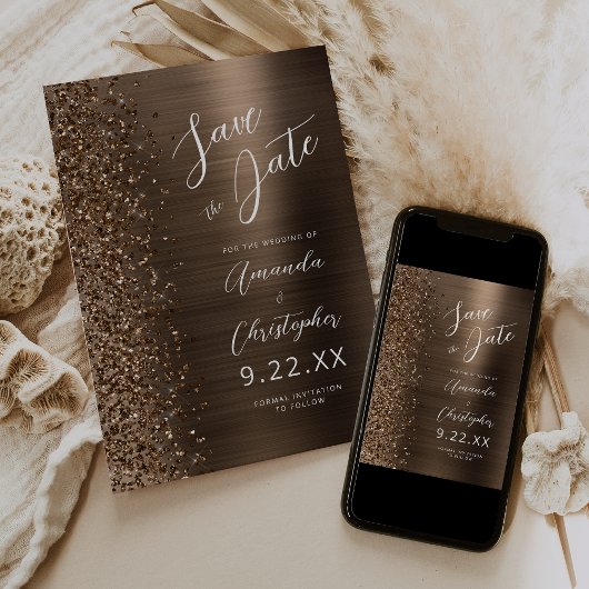 Bronze Brushed Metal Script Save the Date Ankündigung