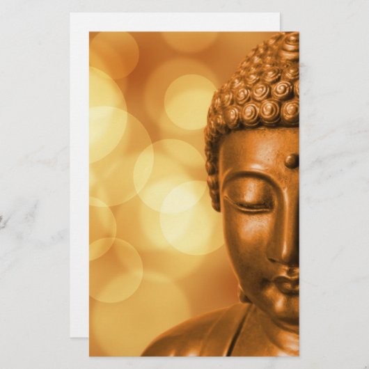 Bronze-Buddha-Statue mit Golden Bokeh-Hintergrund Briefpapier (Vorne/Hinten)