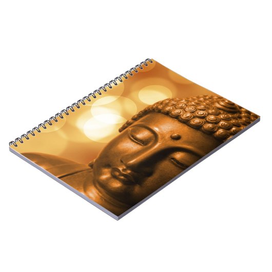 Bronze-Buddha-Statue mit Golden Bokeh-Hintergrund Notizblock (Linke Seite)