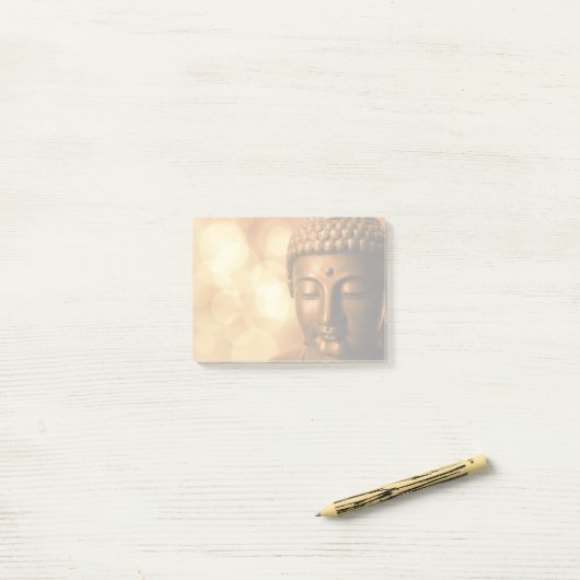 Bronze-Buddha-Statue mit Golden Bokeh-Hintergrund Post-it Klebezettel (Auf Schreibtisch)