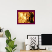 Bronze-Buddha-Statue mit Golden Bokeh-Hintergrund Poster (Heimbüro)