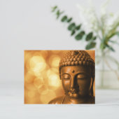 Bronze-Buddha-Statue mit Golden Bokeh-Hintergrund Postkarte (Stehend Vorderseite)