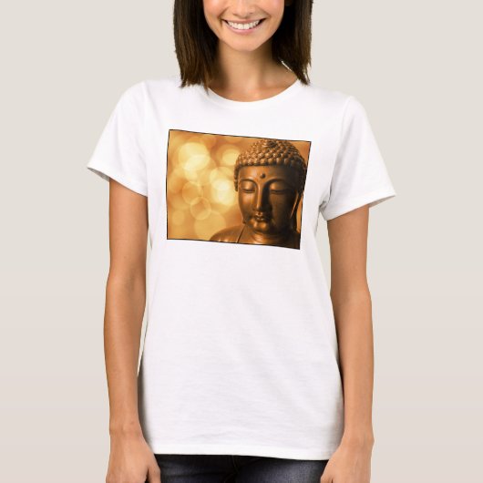 Bronze-Buddha-Statue mit Golden Bokeh-Hintergrund T-Shirt (Vorderseite)