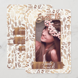Bronze Copper Foil Modern Sweet 16 Birthday Foto Einladung