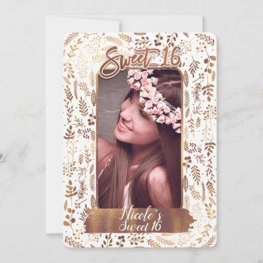 Bronze Copper Foil Modern Sweet 16 Birthday Foto Einladung (Vorderseite)