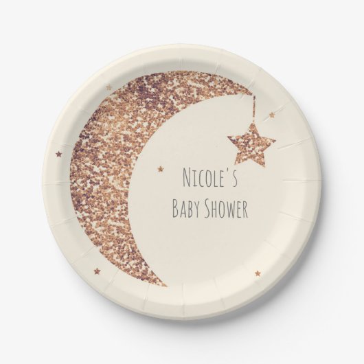 Bronze Cream Moon & Stars Babydusche Pappteller (Vorderseite)