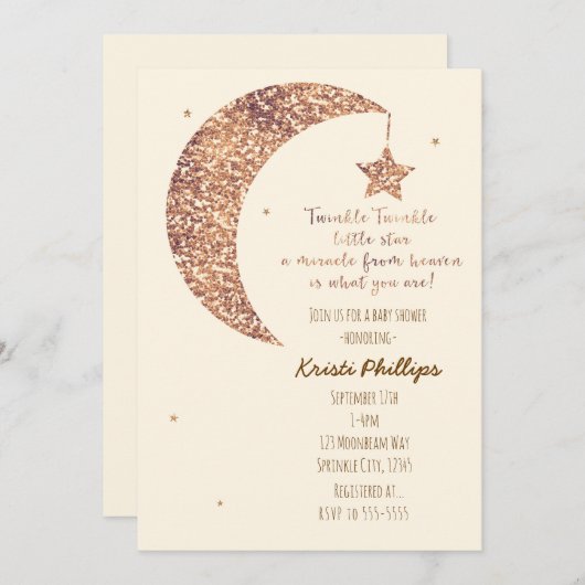 Bronze Cream Moon & Stars Kinderdusche Einladungen (Vorne/Hinten)