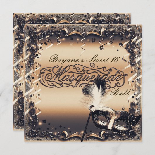 Bronze & Creme Masquerade MASSE - Museo d'arte del Einladung (Vorne/Hinten)