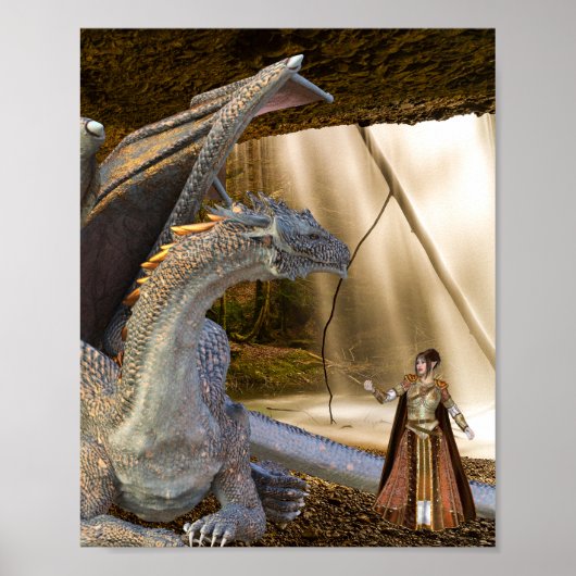 Bronze-Drache mit Feen-Elfen-Königin Poster (Vorne)