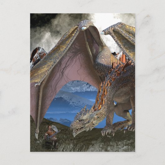 Bronze-Drache VS Krieger Postkarte (Vorderseite)