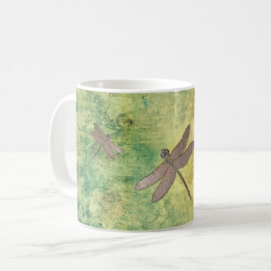 Bronze-Drachenfliegen auf der Erde in Bedrängnis Kaffeetasse (Vorderseite Links)
