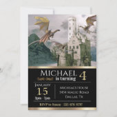 Bronze Dragon Mittelalterliches Schloss Metallic G Einladung (Vorderseite)