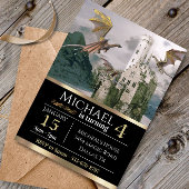 Bronze Dragon Mittelalterliches Schloss Metallic G Einladung