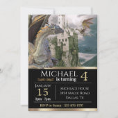 Bronze Dragon Mittelalterliches Schloss Metallic G Einladung (Vorderseite)