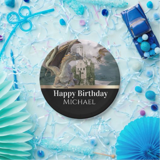 Bronze Dragon Mittelalterliches Schloss Metallic G Pappteller (Party)