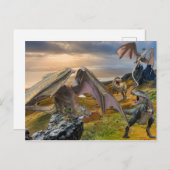 Bronze Dragons Vs Tyrannosaurus Dinosaurier Battle Postkarte (Vorne/Hinten)