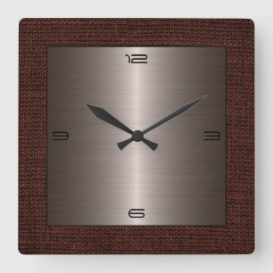 Bronze-Edelstahl Moderne Burlap Border Quadratische Wanduhr
