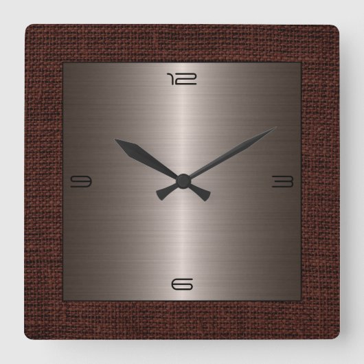 Bronze-Edelstahl Moderne Burlap Border Quadratische Wanduhr (Vorderseite)