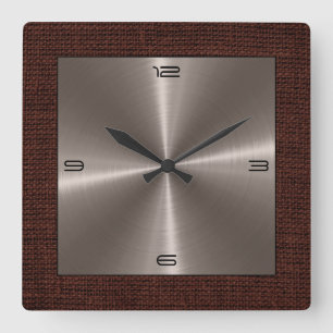 Bronze-Edelstahl Moderne Burlap Border Quadratische Wanduhr
