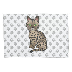 Bronze Egyptian Mau Niedlicher Cartoon Cat & Paws Kissenbezug