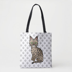 Bronze Egyptian Mau Niedlicher Cartoon Cat & Paws Tasche