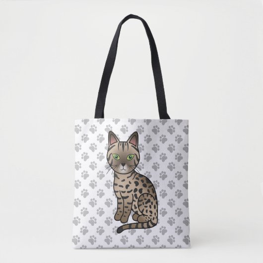Bronze Egyptian Mau Niedlicher Cartoon Cat & Paws Tasche (Vorderseite)