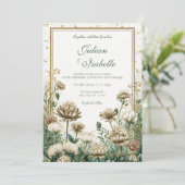 Bronze Emerald Watercolor Astrantia Wedding Einladung (Stehend Vorderseite)