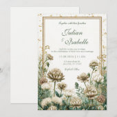 Bronze Emerald Watercolor Astrantia Wedding Einladung (Vorne/Hinten)